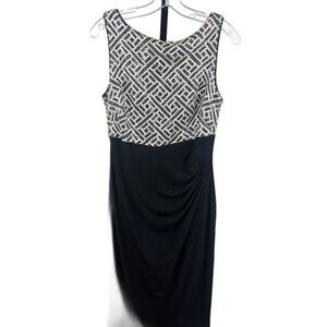 Lauren Ralph Lauren Black White Sequin Ruched Cocktail Holiday Dress Size 10